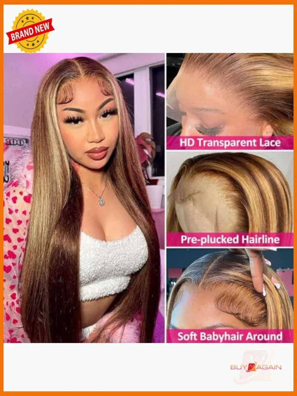 Full Frontal HD Lace Wig Straight Ombre Human Hair 26inch Pre Plucked 26 Inch Full Frontal HD Lace Wig Human Hair Straight Pre  main image 2